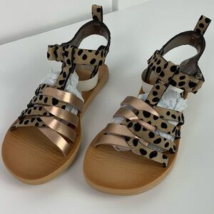 Girls' Metallic Rose Gold and Leopard Print Strappy Sandals